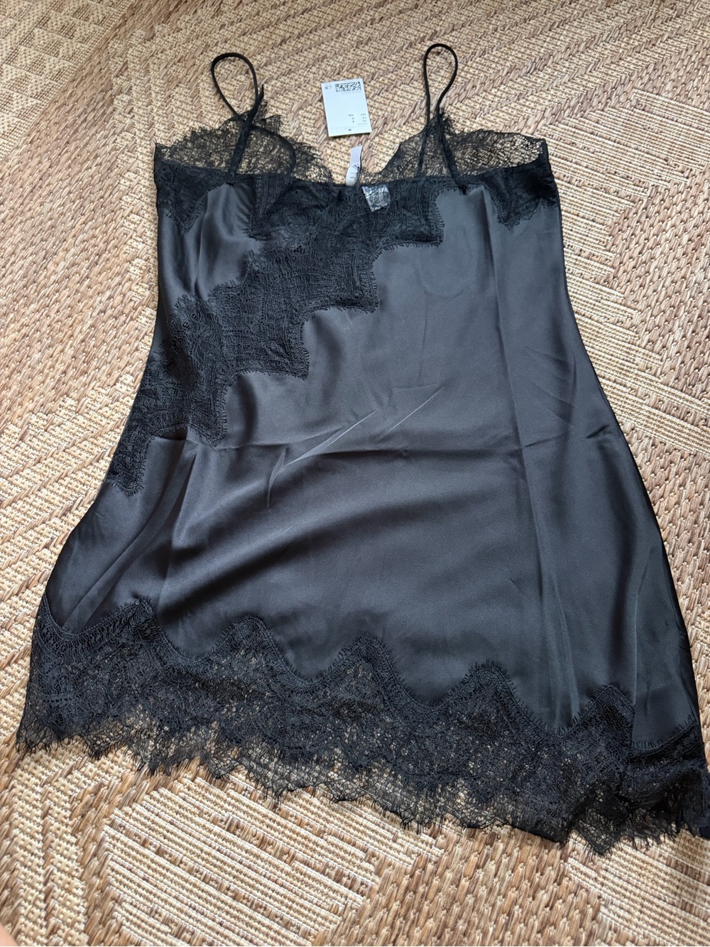 Silky Lace Trim shirt - Black
